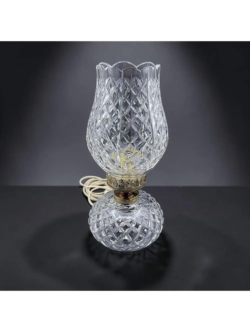 Vtg Waterford Crystal Electric Hurricane Lamp Accent Light 13